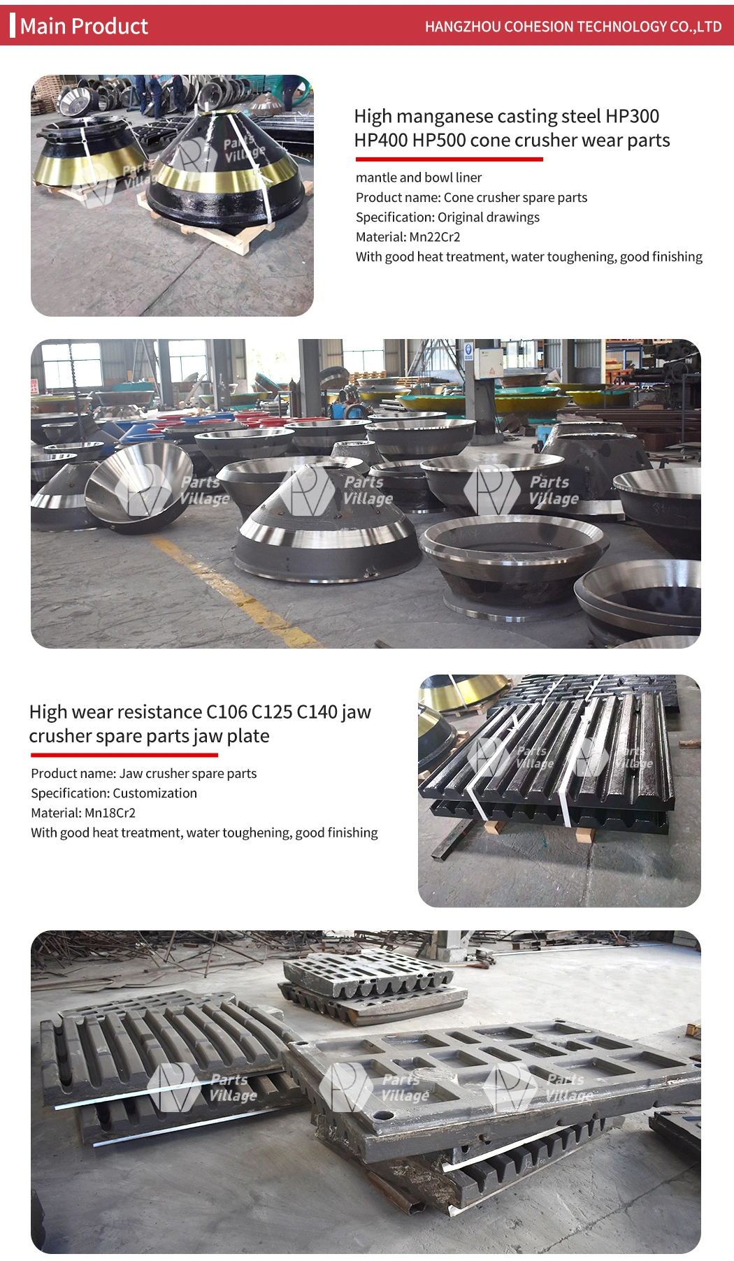Cone Crusher Spare Parts CH420 CH430 CH440 Mantle and Bowl liner concave